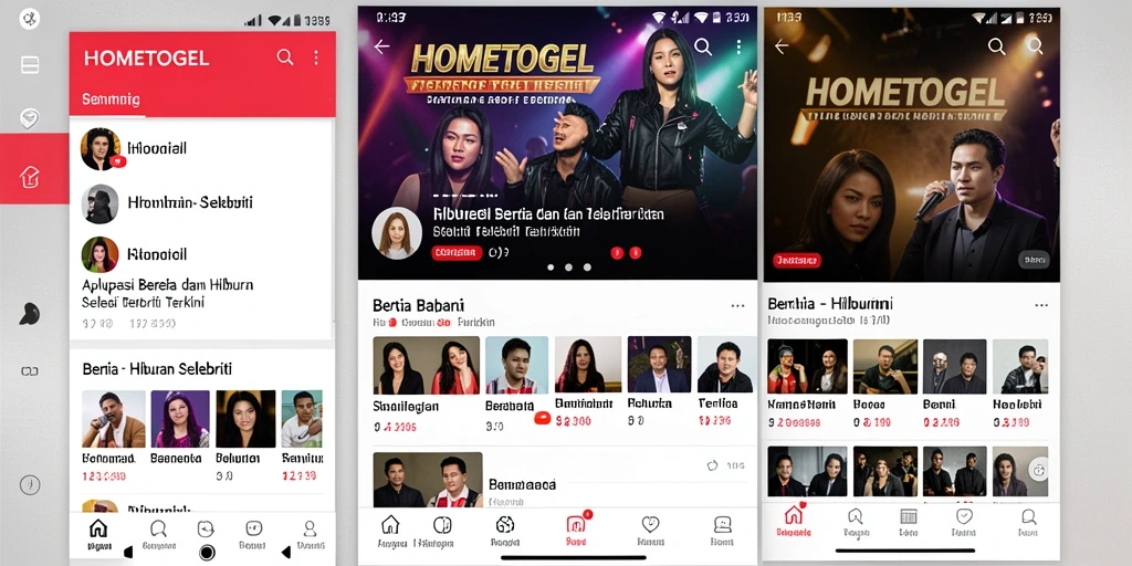 Tampilan utama aplikasi HOMETOGEL dengan berita selebriti terkini.
