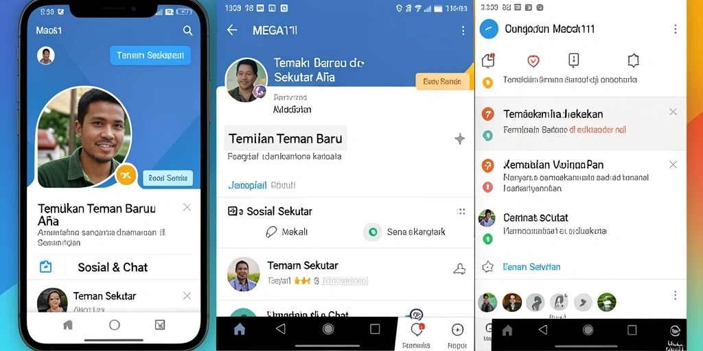 Antarmuka MEGA111 menampilkan fitur Teman Sekitar dengan jelas dan menarik.