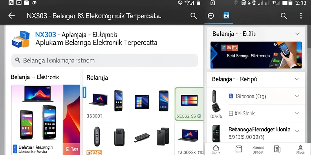 Tampilan antarmuka aplikasi NX303 yang memudahkan pengguna berbelanja elektronik.